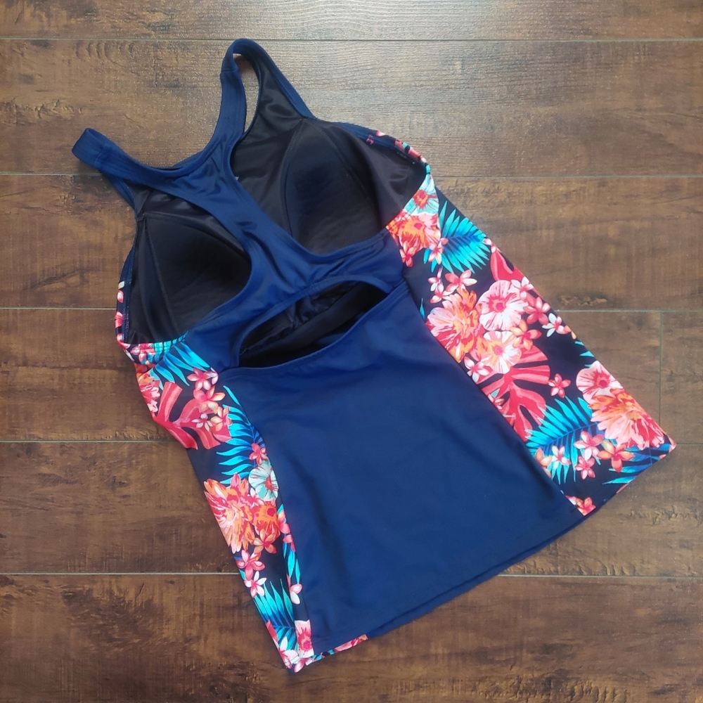Lands' End Racerback Tankini Top Navy Orange Tropical Floral Size 6D - Picture 5 of 8